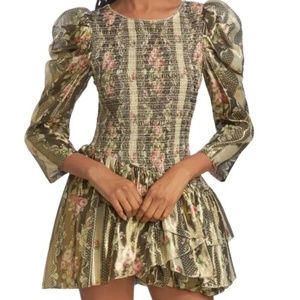 LoveShackFancy Greenwich Minidress Floral Print Smocked Bodice Puff Sleeve